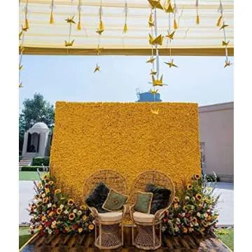 5 Pc Marigold Garland 4.5 Ft Long Strands of Artificial Marigold Flowers, Diwali Decorations Home, Indian Décor for Pooja, Wedding, Spring Bush Floral, Faux Garland, Día de Muertos Décor (Pink+Yellow)