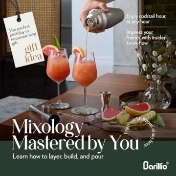 Barillio Mixology Bartender Kit - 8-Pc Stainless-Steel Travel Cocktail Shaker Set with Bag - Bar Tools Set w/Martini Shaker, Drink Mixer Spoon & Mojito Muddler for Cocktails - Bar & Bartending Kit