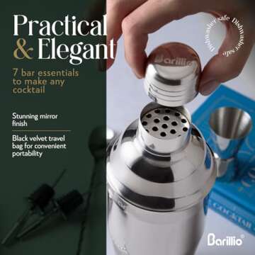 Barillio Mixology Bartender Kit - 8-Pc Stainless-Steel Travel Cocktail Shaker Set with Bag - Bar Tools Set w/Martini Shaker, Drink Mixer Spoon & Mojito Muddler for Cocktails - Bar & Bartending Kit