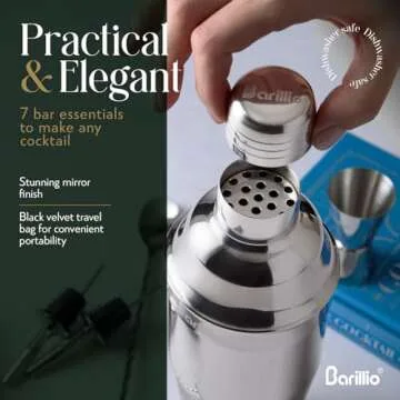 Barillio Mixology Bartender Kit - 8-Pc Stainless-Steel Travel Cocktail Shaker Set with Bag - Bar Tools Set w/Martini Shaker, Drink Mixer Spoon & Mojito Muddler for Cocktails - Bar & Bartending Kit