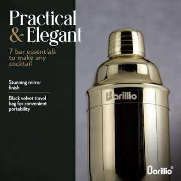 Barillio Mixology Bartender Kit - 8-Pc Stainless-Steel Travel Cocktail Shaker Set with Bag - Bar Tools Set w/Martini Shaker, Drink Mixer Spoon & Mojito Muddler for Cocktails - Bar & Bartending Kit