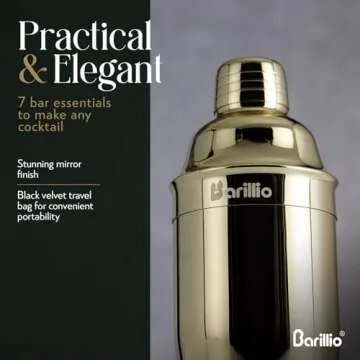 Barillio Mixology Bartender Kit - 8-Pc Stainless-Steel Travel Cocktail Shaker Set with Bag - Bar Tools Set w/Martini Shaker, Drink Mixer Spoon & Mojito Muddler for Cocktails - Bar & Bartending Kit