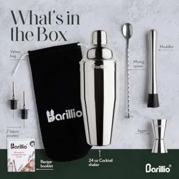 Barillio Mixology Bartender Kit - 8-Pc Stainless-Steel Travel Cocktail Shaker Set with Bag - Bar Tools Set w/Martini Shaker, Drink Mixer Spoon & Mojito Muddler for Cocktails - Bar & Bartending Kit