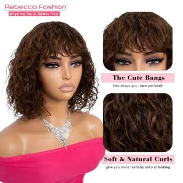 Rebecca Fashion #4/30 Short Curly Human Hair Wigs for Black Women Cute Bob Wig Wear and Go Glueless Wigs Brazilian Remy Hair Natural Looking