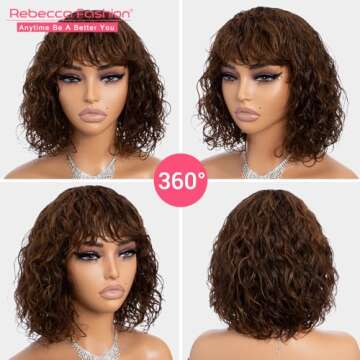 Rebecca Fashion #4/30 Short Curly Human Hair Wigs for Black Women Cute Bob Wig Wear and Go Glueless Wigs Brazilian Remy Hair Natural Looking