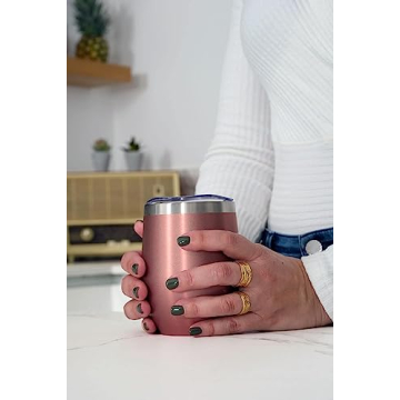 CHILLOUT LIFE 12 oz Stainless Steel Wine Tumbler with Lid & Gift Box, Double Wall Vacuum Insulated Travel Tumbler Cup for Coffee, Wine, Cocktails, Ice Cream - Rose Gold