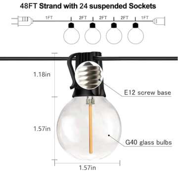 Banord 50FT G40 Globe String Lights with 26 Dimmable Plastic Bulbs, 2700K Waterproof Outdoor LED Lig...
