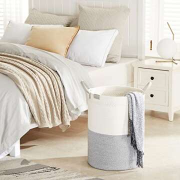 Woven Rope Laundry Basket by TECHMILLY, 72L Baby Nursery Hamper for Clothes Blanket Storage, Large Tall Laundry Hamper for College Dorm, Bedroom, Living Room