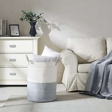 Woven Rope Laundry Basket by TECHMILLY, 72L Baby Nursery Hamper for Clothes Blanket Storage, Large Tall Laundry Hamper for College Dorm, Bedroom, Living Room