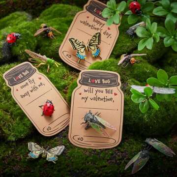 JOYIN 30 Pcs Valentines Day Gift Card Bulks with Realistic Bugs Toy Set for Kids, Valentine's Classr...