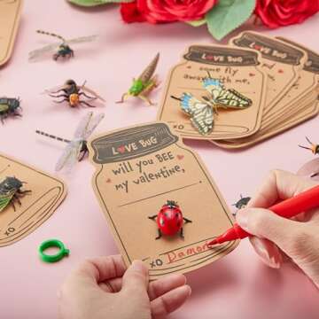 JOYIN 30 Pcs Valentines Day Gift Card Bulks with Realistic Bugs Toy Set for Kids, Valentine's Classroom Gift Exchange Prizes Party Favor Toys, Greeting Exchange Cards for Boys Girls