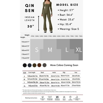 QINSEN Women's Long Sleeve Flare Jumpsuit Bodysuit Olive Green