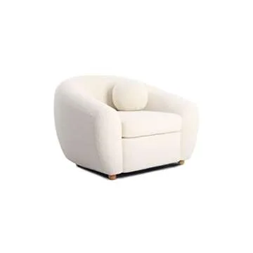 Decorific NYC Mid-Century Modern Minimalist Curved Fabric Chair, 1 Seat, White Boucle