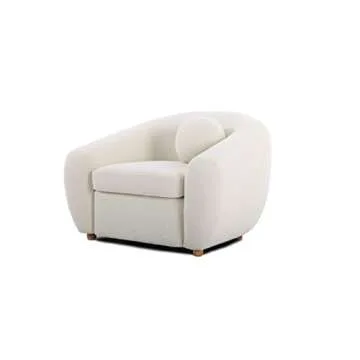 Decorific NYC Mid-Century Modern Minimalist Curved Fabric Chair, 1 Seat, White Boucle