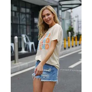 Blooming Jelly Womens Be Kind Shirt Short Sleeve Graphic Tees Loose Fit Tshirts Cute Casual Summer T...