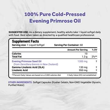 Naturalis Evening Primrose Oil - 1300mg | Natural & Organic from New Zealand | 60 Softgels