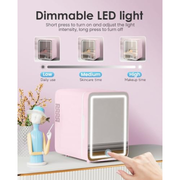 CUTIEWORLD Skincare Fridge With Dimmable LED Light Mirror, 4L Makeup Mini Fridge for Bedroom, Car, Office & Dorm, Cooler & Warmer, Portable Small Refrigerator for Cosmetics, Skin Care and Food, Pink