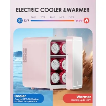 CUTIEWORLD Skincare Fridge With Dimmable LED Light Mirror, 4L Makeup Mini Fridge for Bedroom, Car, Office & Dorm, Cooler & Warmer, Portable Small Refrigerator for Cosmetics, Skin Care and Food, Pink