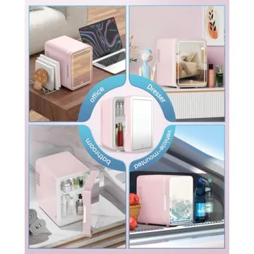 CUTIEWORLD Skincare Fridge With Dimmable LED Light Mirror, 4L Makeup Mini Fridge for Bedroom, Car, Office & Dorm, Cooler & Warmer, Portable Small Refrigerator for Cosmetics, Skin Care and Food, Pink