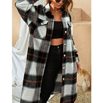 Oversized Plaid Flannel Shacket Jacket for Women
