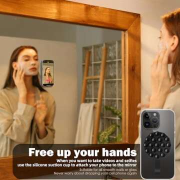 Orzero Magnetic Silicone Suction Cup MagSafe Phone Case for iPhone 16/15/14/13/12 Series with Metal Ring for Any Other Phone, Powerful Hands-Free Sticker for TikTok Videos and Selfies (Black)