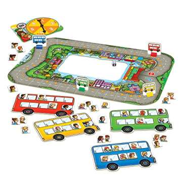 Orchard Toys Moose Games Bus Stop Game. A Fun Introduction to Addition and Subtraction. Pick up and Drop Off Passengers on Your Bus. for Ages 4-8 and for 2-4 Players