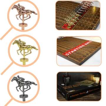 HOROW Metal Horse Racing Board Game Card Board Game Finish Line Luxury Edition Solid Wood Race Game Board 11 Batches of Metal Model Horses 2 Sets of Dice and 2 Boxes of Cards…