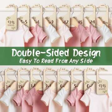 Baby Closet Dividers for Clothes Organizer - 8 PCS Adorable Wooden Double-Sided Baby Clothes Size Ha...