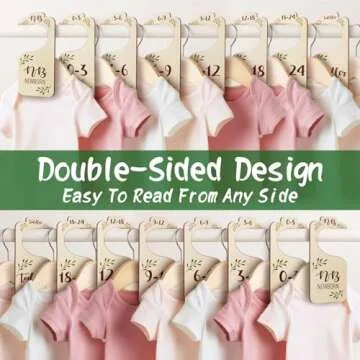 Baby Closet Dividers for Clothes Organizer - 8 PCS Adorable Wooden Double-Sided Baby Clothes Size Ha...