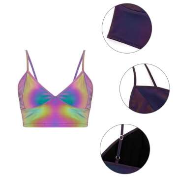 Giovacker Women’s Metallic Reflective Crop Tops - Rave Dance Outfits