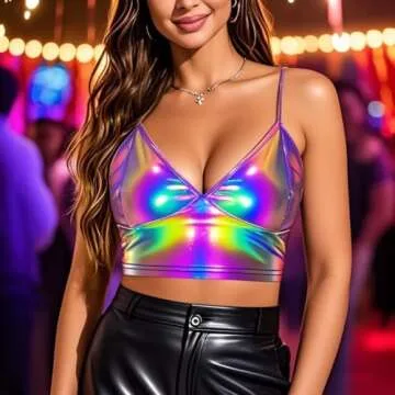 Giovacker Reflective Crop Top for Festivals and Night Out