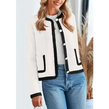 PRETTYGARDEN Women's Winter Trendy Button Down Open Front Cardigan Sweaters Knit Color Block Jackets Fall Fashion Clothes (White,X-Large)