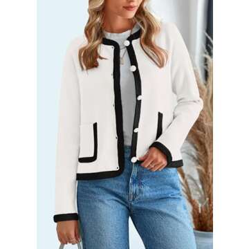 PRETTYGARDEN Women's Winter Trendy Button Down Open Front Cardigan Sweaters Knit Color Block Jackets Fall Fashion Clothes (White,X-Large)