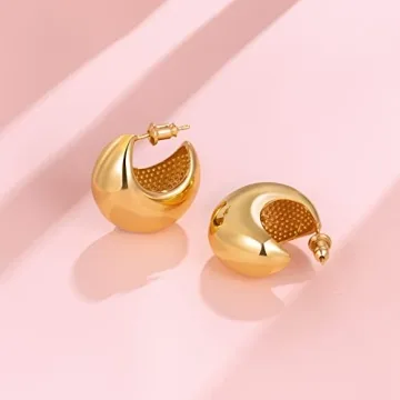 Stylish Anten Pink Chunky Gold Hoop Earrings for Women