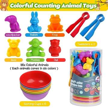 Counting Animals Color Sorting Matching Games with Sorting Bowls Montessori Sensory Early Educational Toys Learning Fine Motor Skill & Counting Math Toys Gift for 3 4 5 Year Old Boys Girls