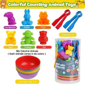 Counting Animals Color Sorting Matching Games with Sorting Bowls Montessori Sensory Early Educational Toys Learning Fine Motor Skill & Counting Math Toys Gift for 3 4 5 Year Old Boys Girls