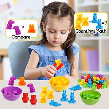 Counting Animals Color Sorting Matching Games with Sorting Bowls Montessori Sensory Early Educational Toys Learning Fine Motor Skill & Counting Math Toys Gift for 3 4 5 Year Old Boys Girls