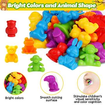 Counting Animals Color Sorting Matching Games with Sorting Bowls Montessori Sensory Early Educational Toys Learning Fine Motor Skill & Counting Math Toys Gift for 3 4 5 Year Old Boys Girls