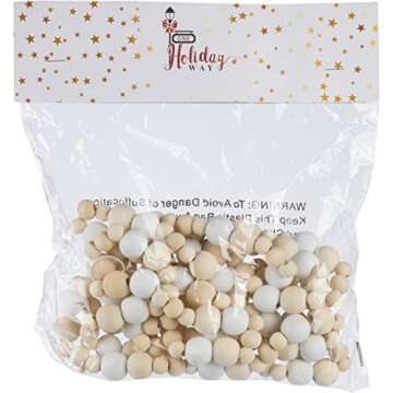 One Holiday Way 9-Foot Rustic Matte White and Unfinished Wood Bead Garland Christmas Tree Decoration...