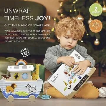 bpmfkid Noah's Ark Wooden Toy Set, Educational Wooden Animal Toys for Toddlers, Montessori Shape Sorter Educational Toys, Bible Story Engagement & Perfect Baptism, Christening Gift for 2-4 Y