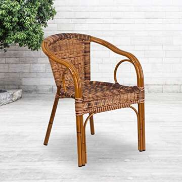 Flash Furniture Cadiz Series Dark Red Bamboo-Aluminum Indoor-Outdoor Restaurant-Patio Chair with Bur...