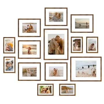 Giftgarden 14 Pack Brown Picture Frames with Mat for Various Sizes Photos, Assorted Matted Frame Set...