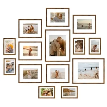 Giftgarden 14 Pack Brown Picture Frames with Mat for Various Sizes Photos, Assorted Matted Frame Set...