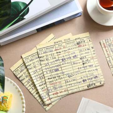 Crtiin 50 Pcs Book Club Napkins Vintage Library Due Date Card Book Lovers Gifts Disposable Beverage Cocktail Napkins for Club Themed Party Supplies(Due Date)