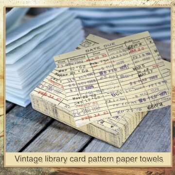 Crtiin 50 Pcs Book Club Napkins Vintage Library Due Date Card Book Lovers Gifts Disposable Beverage Cocktail Napkins for Club Themed Party Supplies(Due Date)