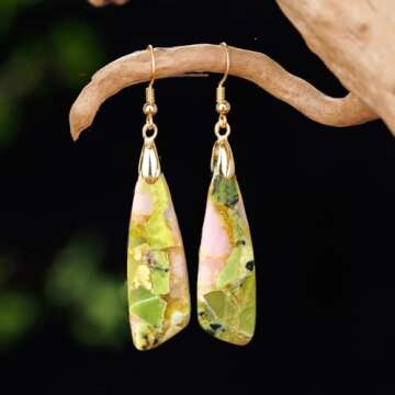 Boho Women Gemstone Earrings - Green Pink Imperial Jasper Earrings