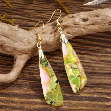 Unique Boho Gemstone Earrings for Women - Imperial Jasper