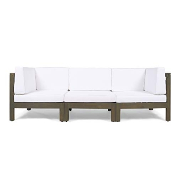 GDFStudio Great Deal Furniture Outdoor Sectional Sofa Set | 3-Seater | Acacia Wood | Water-Resistant...