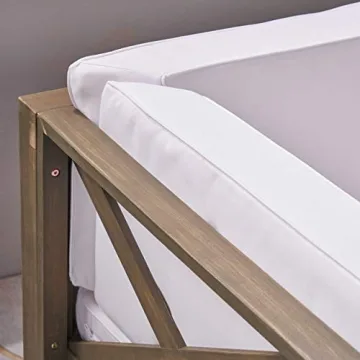 GDFStudio Great Deal Furniture Outdoor Sectional Sofa Set | 3-Seater | Acacia Wood | Water-Resistant Cushions | Gray and White