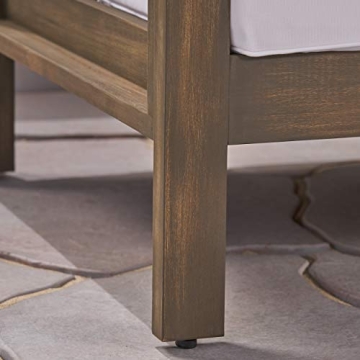 GDFStudio Great Deal Furniture Outdoor Sectional Sofa Set | 3-Seater | Acacia Wood | Water-Resistant Cushions | Gray and White